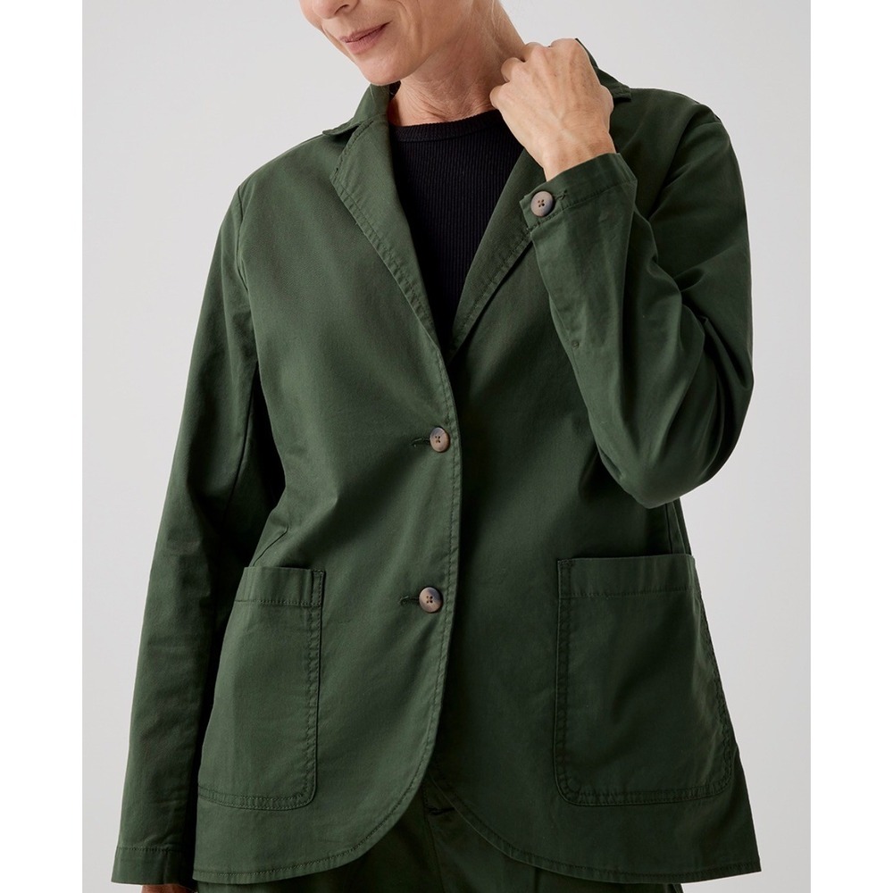 Pact Organic Cotton Twill Blazer Jacket Forest Green Women Small Pockets